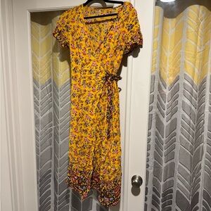 Yellow floral wrap dress